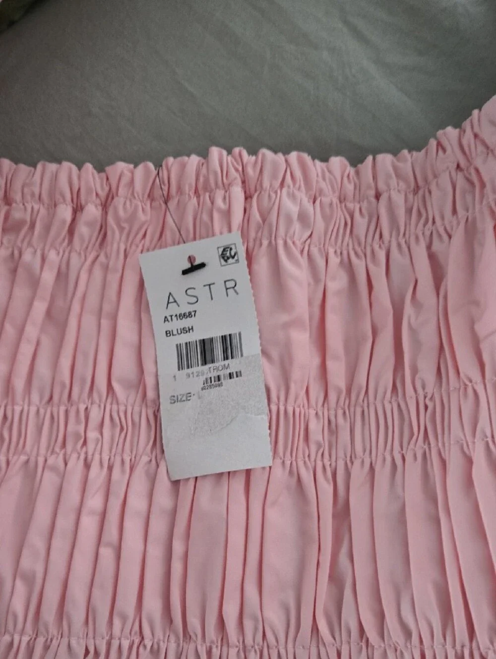 Astr Pink Smocked Peplum Puff-Sleeve Blouse